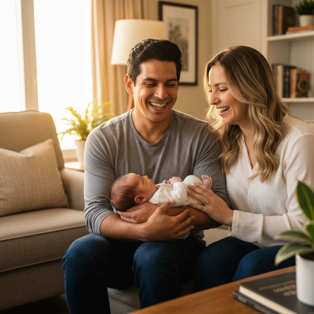 Happy family with newborn baby